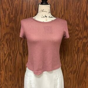 SHEIN Textured Crop Top Pink Short Sleeve Casual Tee | Size M